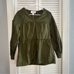 Mare Mare x Anthropologie Renee Smocked Tunic Blouse Olive Green Size Small